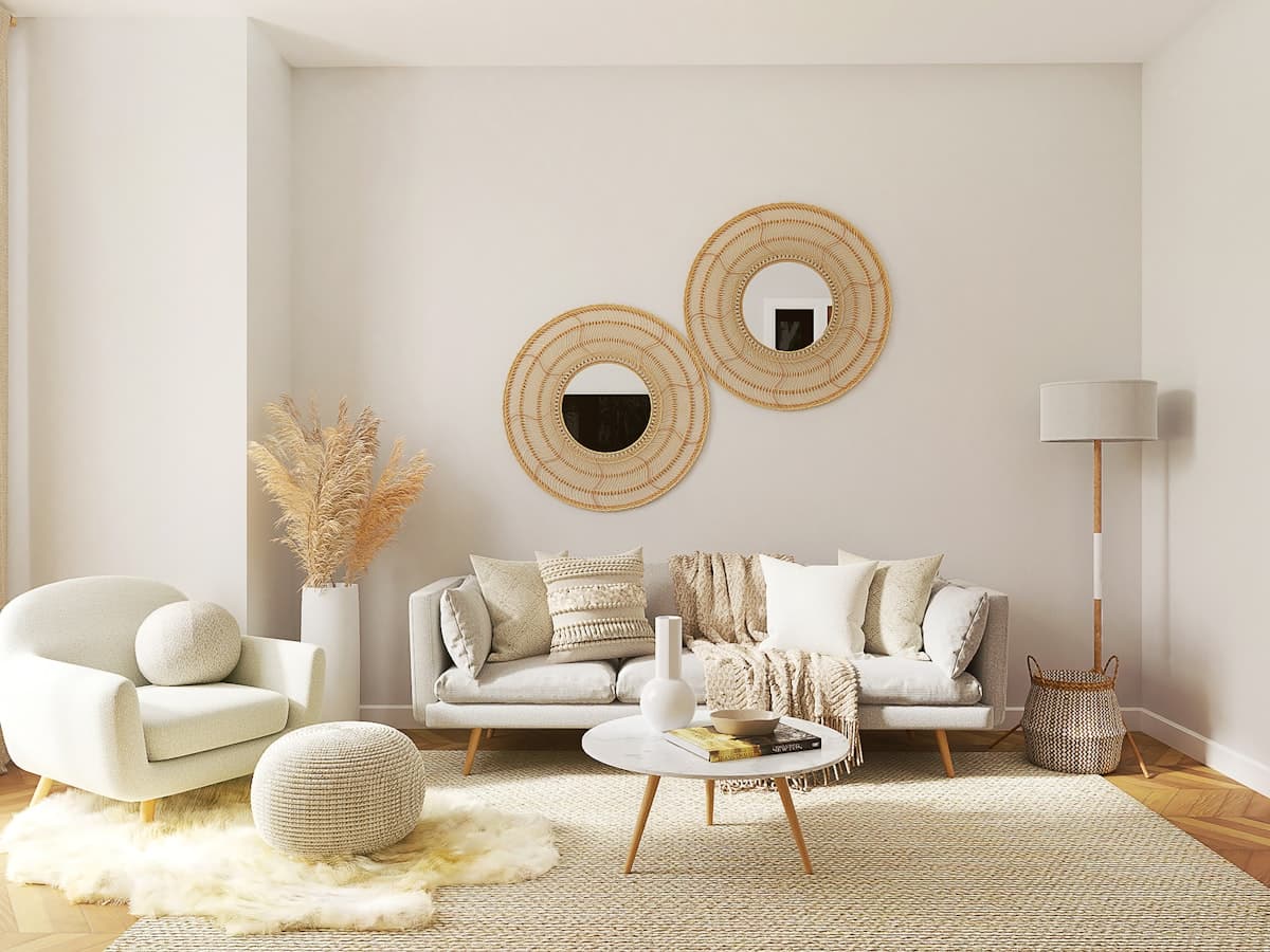 A compact dining area with a folding table and nesting side tables in a small apartment.